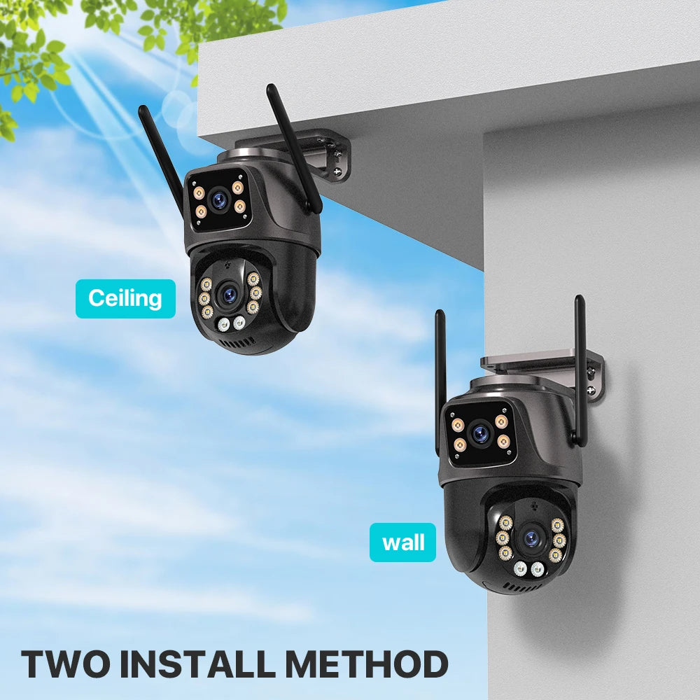 6K HD Three Screen Wifi Security Camera 4K 8MP Outdoor Wirelss PTZ IP Camera Ai Human Detect Video Surveillance Icsee APP