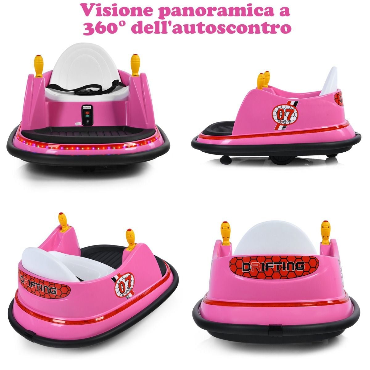 Macchina per Autoscontri per Bambini Con Luci Colorate, Macchina Elettrica Autoscontri 6 V Con Musica 4 Colori