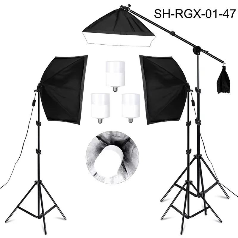 3Pcs Softbox with Sandbag Professional Photography Photo Studio Softbox Lights Lighting Kit Equipment Boom Arm