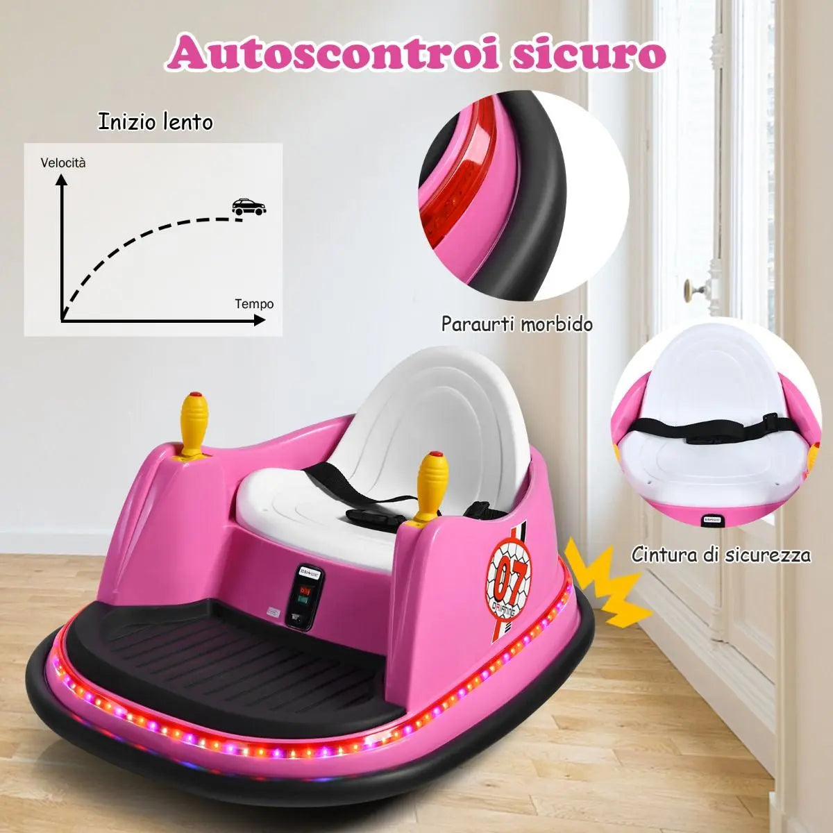 Macchina per Autoscontri per Bambini Con Luci Colorate, Macchina Elettrica Autoscontri 6 V Con Musica 4 Colori