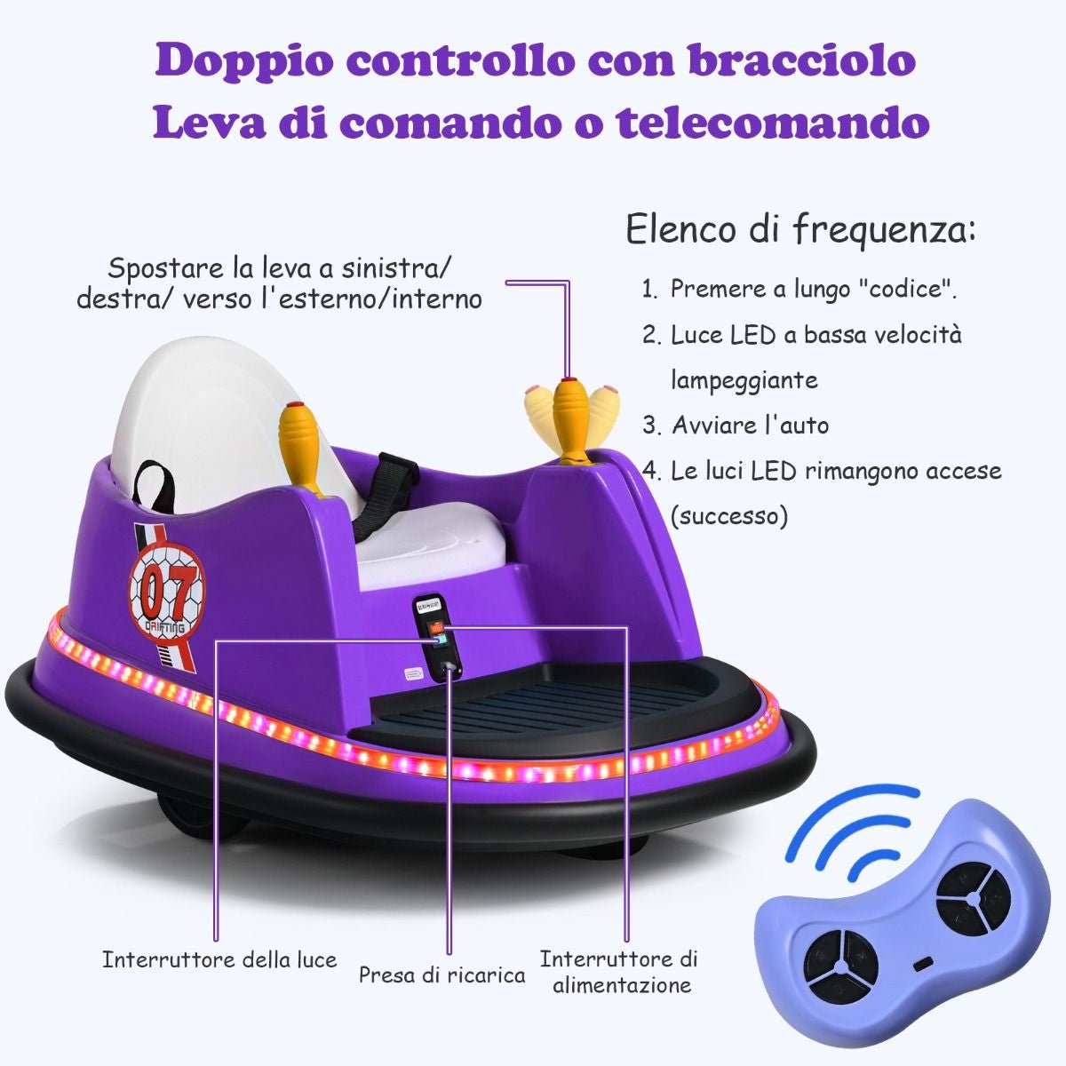 Macchina per Autoscontri per Bambini Con Luci Colorate, Macchina Elettrica Autoscontri 6 V Con Musica 4 Colori