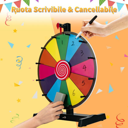 Ruota Dei Premi Da Tavolo Con Pennarello E Cancellino, Ruota Della Fortuna Personalizzabile 26X18X39,5Cm/31X20,5X49Cm