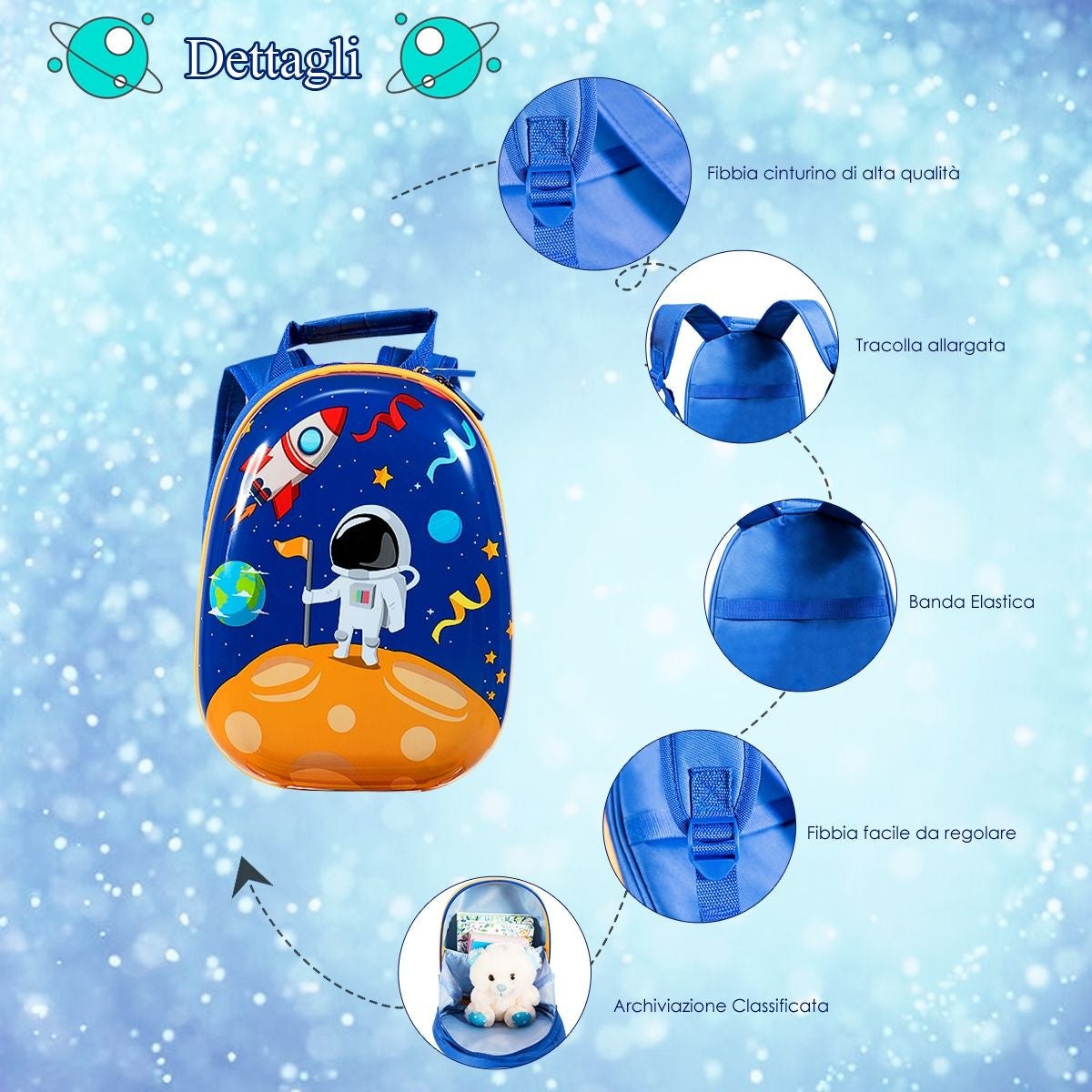 Set 2 Pezzi Bagagli per Bambini Da Viaggio Con Ruote Girevole Girevole 18" Trolley Bimbo + 12" Zaino Blu Scuro