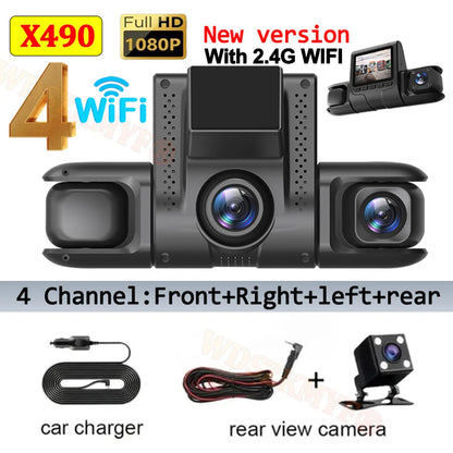 New 360° Car Dash Cam 4 Channels WIFI 24H Video Recorder 1080P Car DVR Front inside Rotatable and Rear View Camera Night Vision