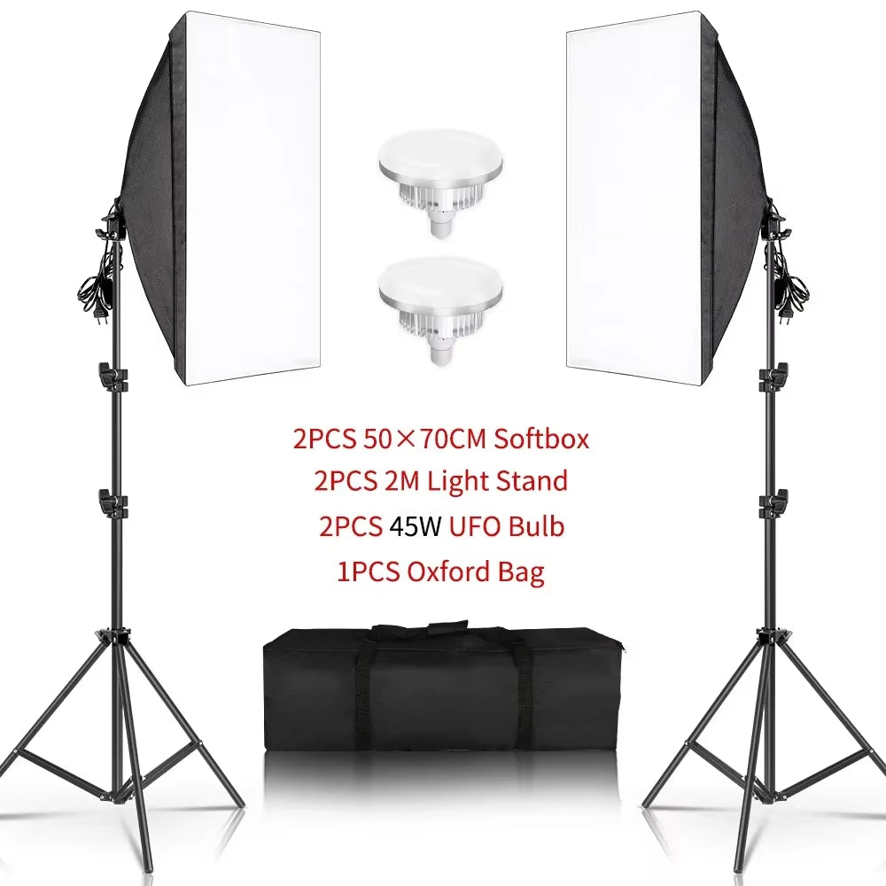 3Pcs Softbox with Sandbag Professional Photography Photo Studio Softbox Lights Lighting Kit Equipment Boom Arm