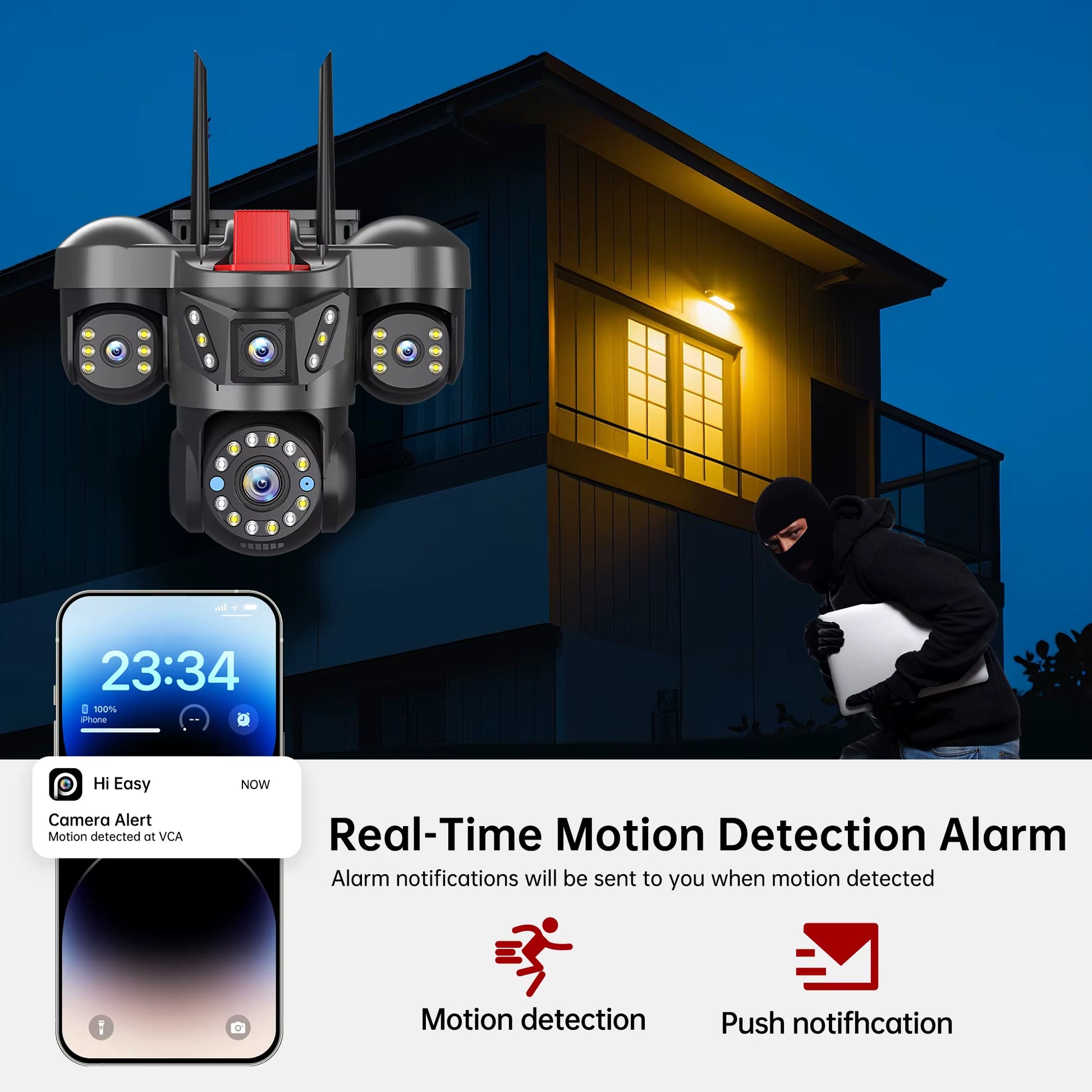 10K 20MP UHD Outdoor Wifi IP Camera 16X Zoom 4 Lens 4 Screens Ai Auto Tracking Security Protection PTZ CCTV Video Surveillance