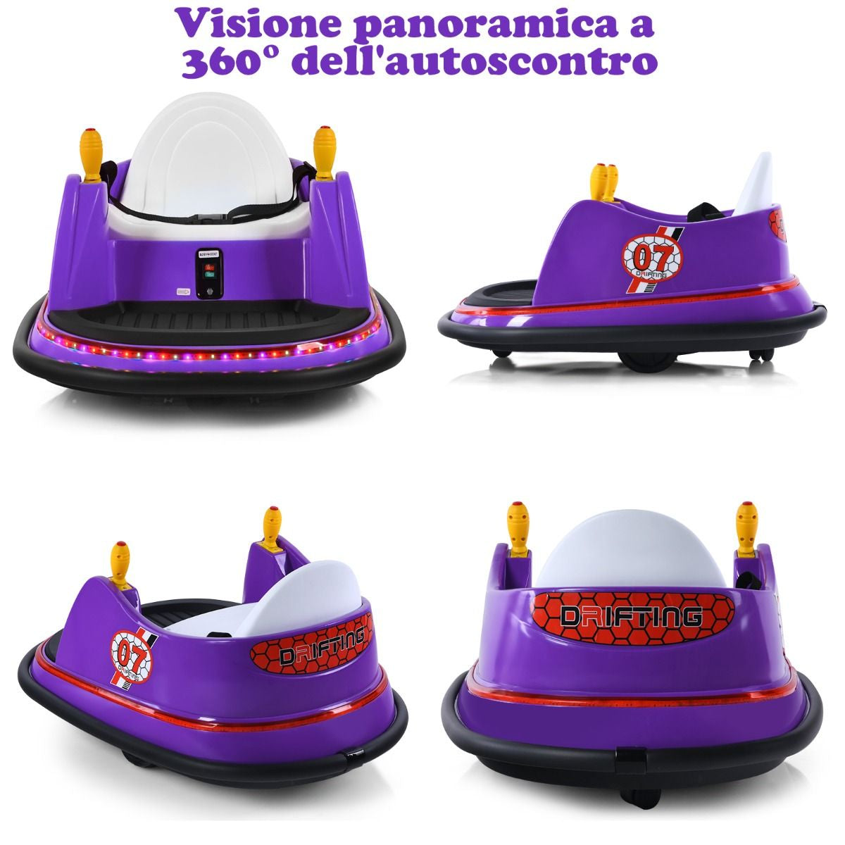 Macchina per Autoscontri per Bambini Con Luci Colorate, Macchina Elettrica Autoscontri 6 V Con Musica 4 Colori