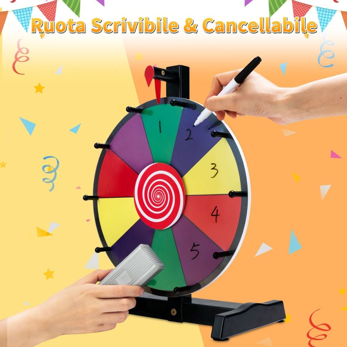 Ruota Dei Premi Da Tavolo Con Pennarello E Cancellino, Ruota Della Fortuna Personalizzabile 26X18X39,5Cm/31X20,5X49Cm
