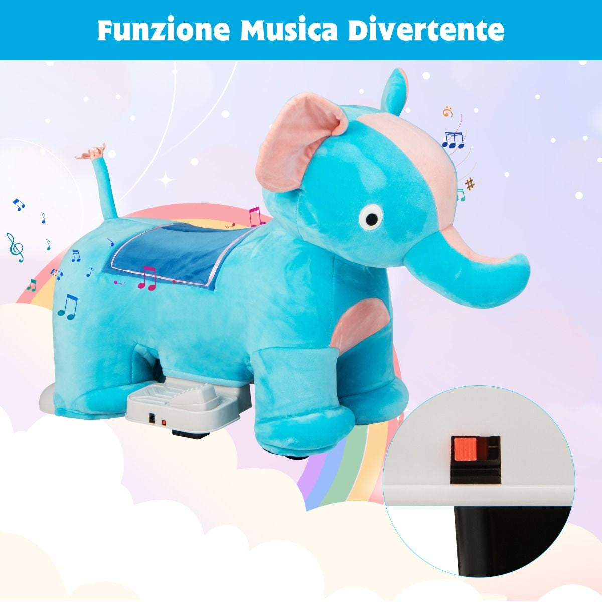 Gioco Cavalcabile Elettrico Bambini Con Ruote Flessibili Rivestimento Lavabile, Peluche Cavalcabile 3 Dimensioni