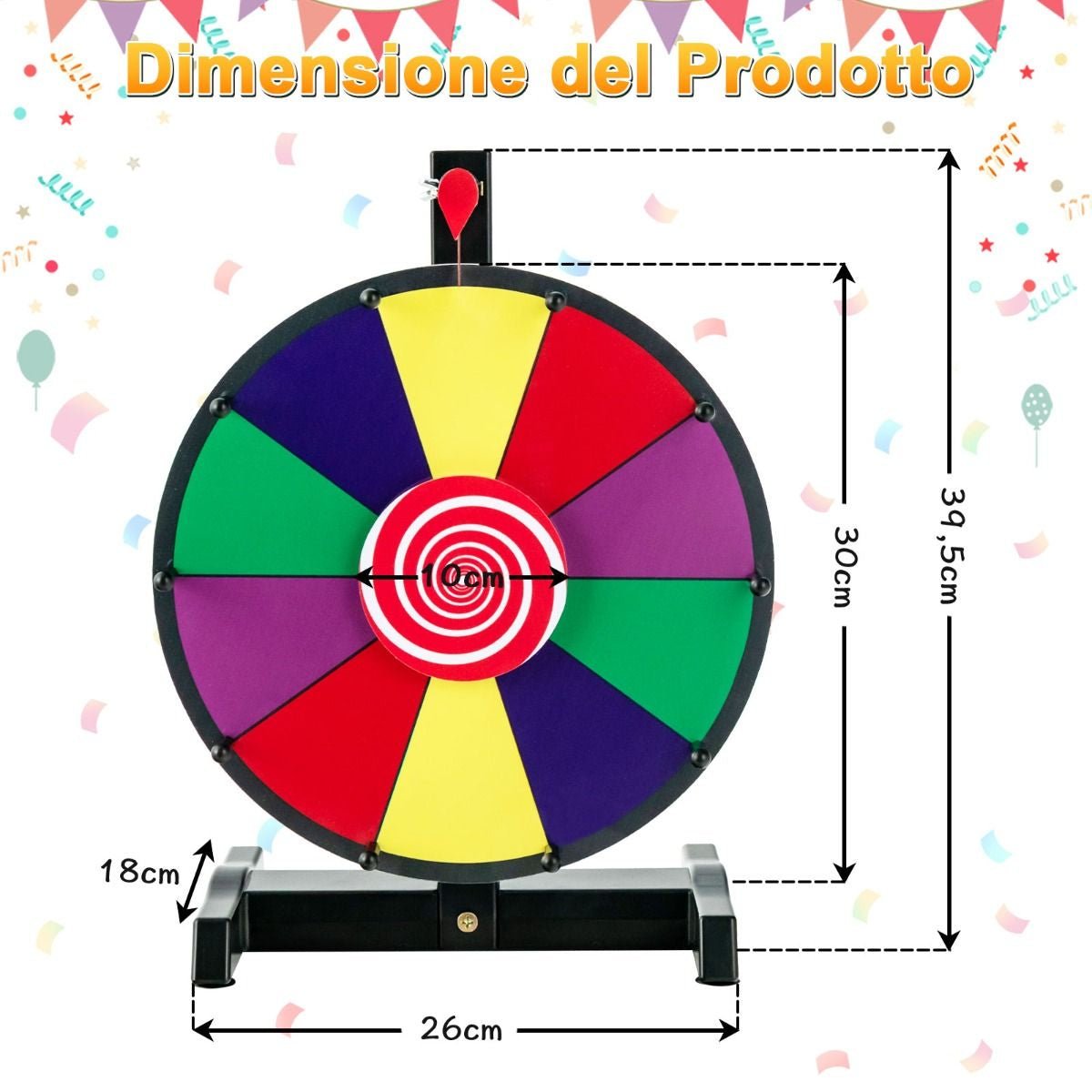 Ruota Dei Premi Da Tavolo Con Pennarello E Cancellino, Ruota Della Fortuna Personalizzabile 26X18X39,5Cm/31X20,5X49Cm