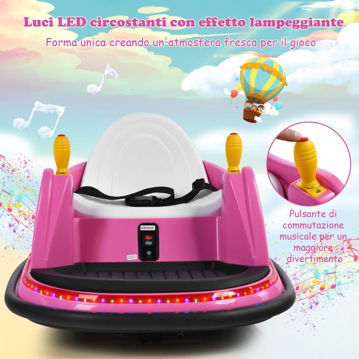 Macchina per Autoscontri per Bambini Con Luci Colorate, Macchina Elettrica Autoscontri 6 V Con Musica 4 Colori