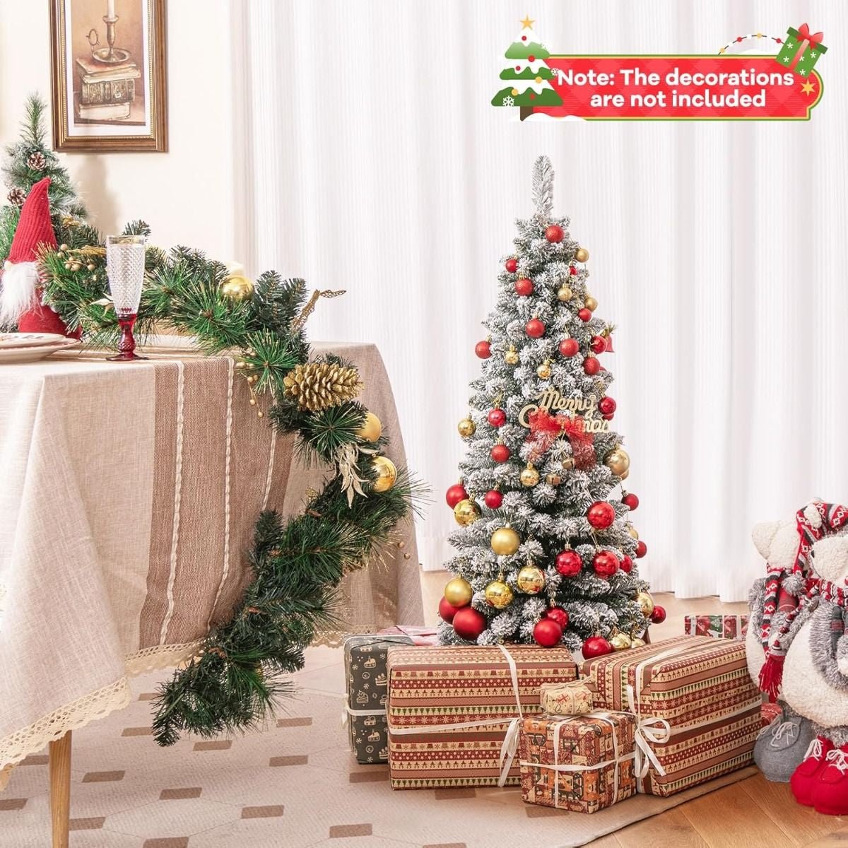 Albero Di Natale Artificiale Da 120Cm, Albero Di Natale Imbiancato Con 240 Rami Supporto Metallico Pieghevole