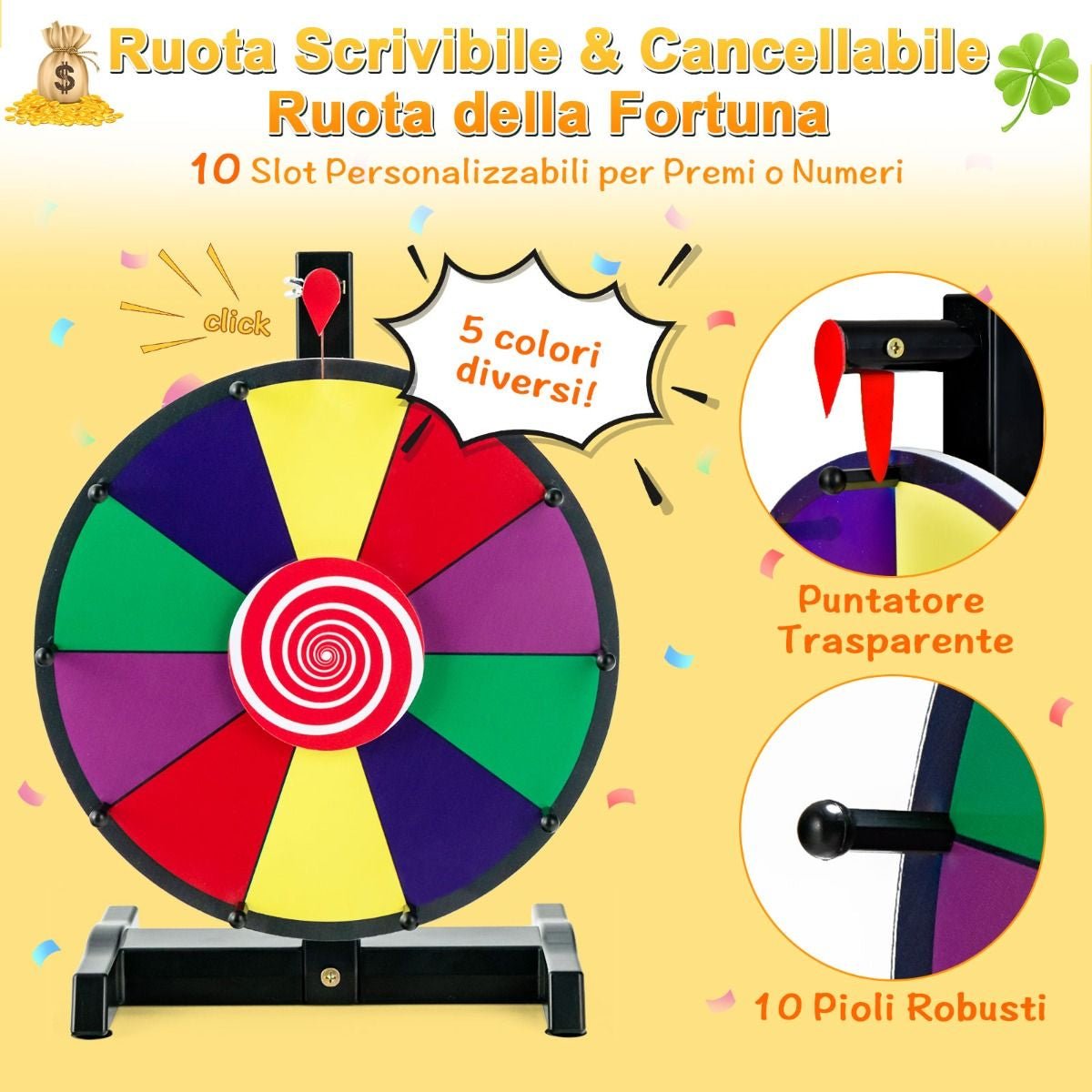 Ruota Dei Premi Da Tavolo Con Pennarello E Cancellino, Ruota Della Fortuna Personalizzabile 26X18X39,5Cm/31X20,5X49Cm