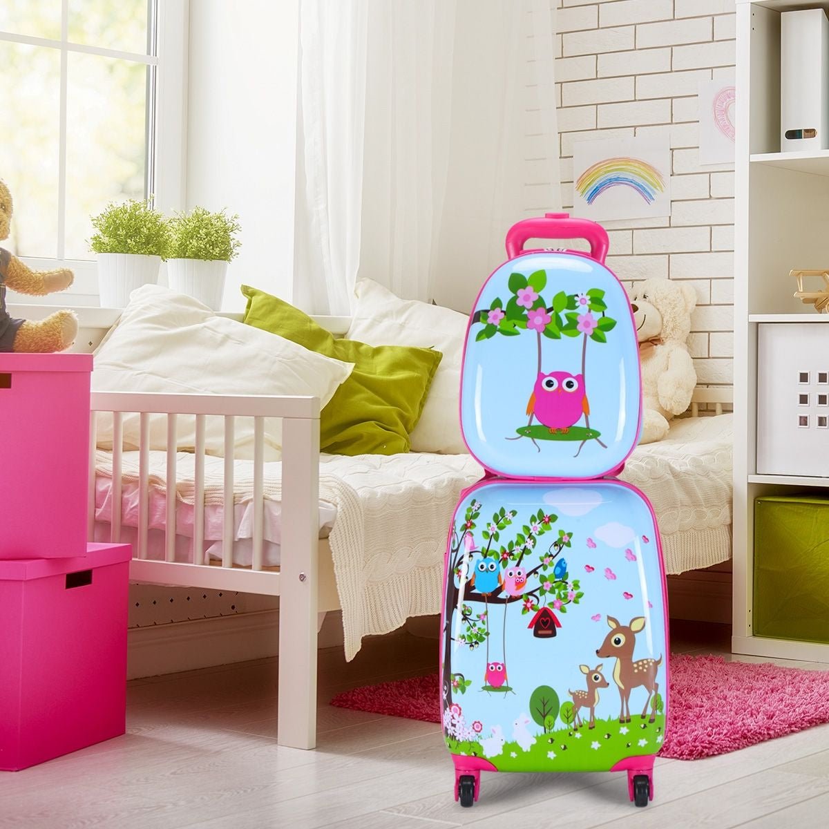 Set 2 in 1 Bagaglio Viaggio per Bambini Con Ruote + Zaino Valigetta Bimbo E Zaino Blu