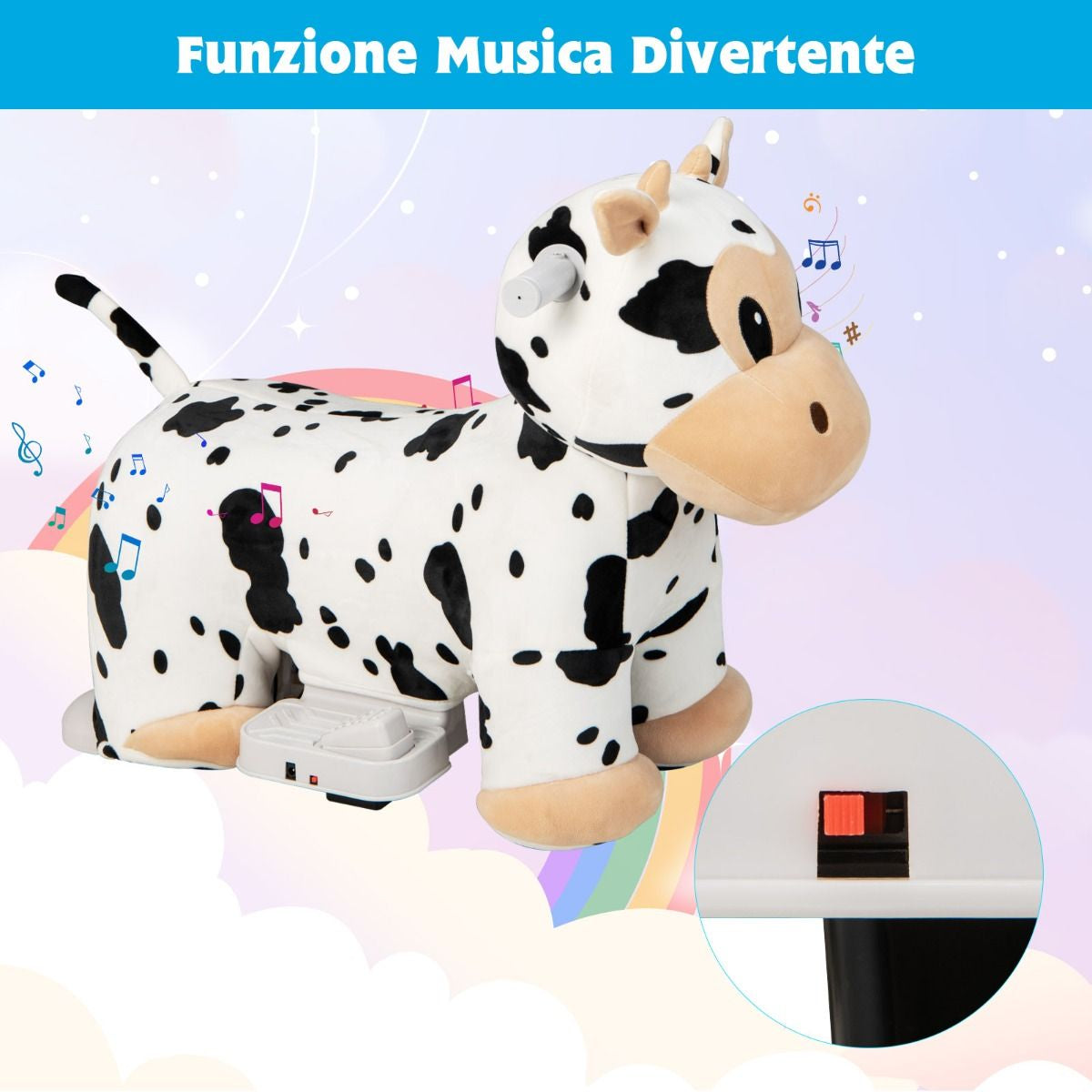 Gioco Cavalcabile Elettrico Bambini Con Ruote Flessibili Rivestimento Lavabile, Peluche Cavalcabile 3 Dimensioni