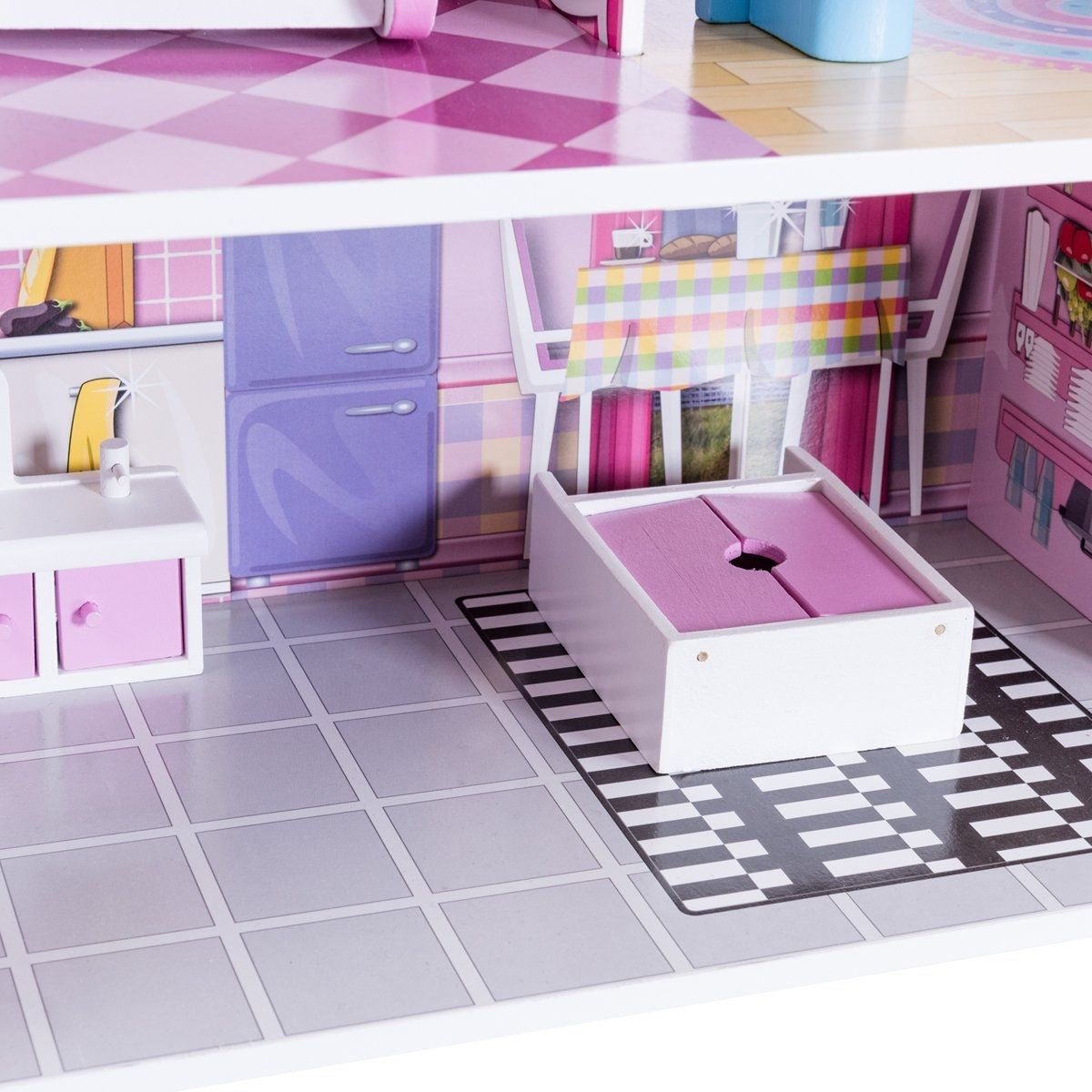 Casa Delle Bambole in Legno per Bambina Casa Giocattolo Dei Bambini 3 Piani Con Mobili E Accessori 61X26,5X71Cm