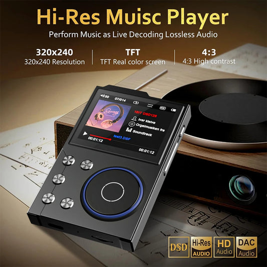 Hifi MP3 Player with Lossless DSD Digital Audio Bluetooth 5.3 2.4 Inch Display Supports 256GB Storage Capacity