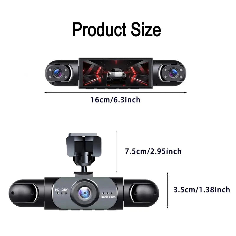 360° Dash Cam 4 Channels Car Video Recorder 1080P Car DVR 3/4 Lens Rotatable Camera View Night Vision Black Box