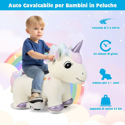 Gioco Cavalcabile Elettrico Bambini Con Ruote Flessibili Rivestimento Lavabile, Peluche Cavalcabile 3 Dimensioni