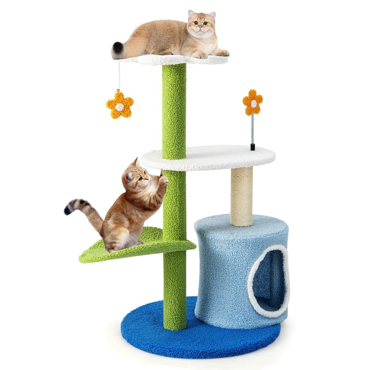 Albero per Gatti a Forma Di Fiore Con Tira Graffi in Sisal Trespolo a Forma Di Foglia, Centro Attività Gatti Blu