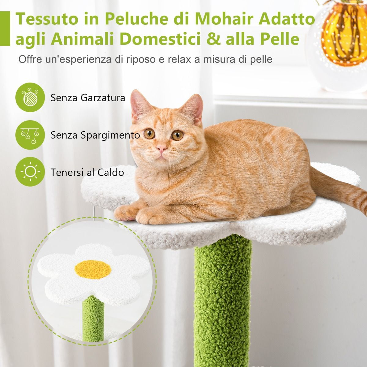 Albero per Gatti a Forma Di Fiore Con Tira Graffi in Sisal Trespolo a Forma Di Foglia, Centro Attività Gatti Blu