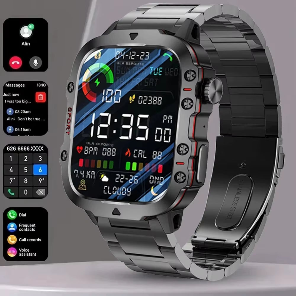 2025 New Military Smart Watch Men IP68 5ATM Outdoor Sports Fitness Tracker Health Monitoring 1.81Inch Bluetooth Calls Smartwatch