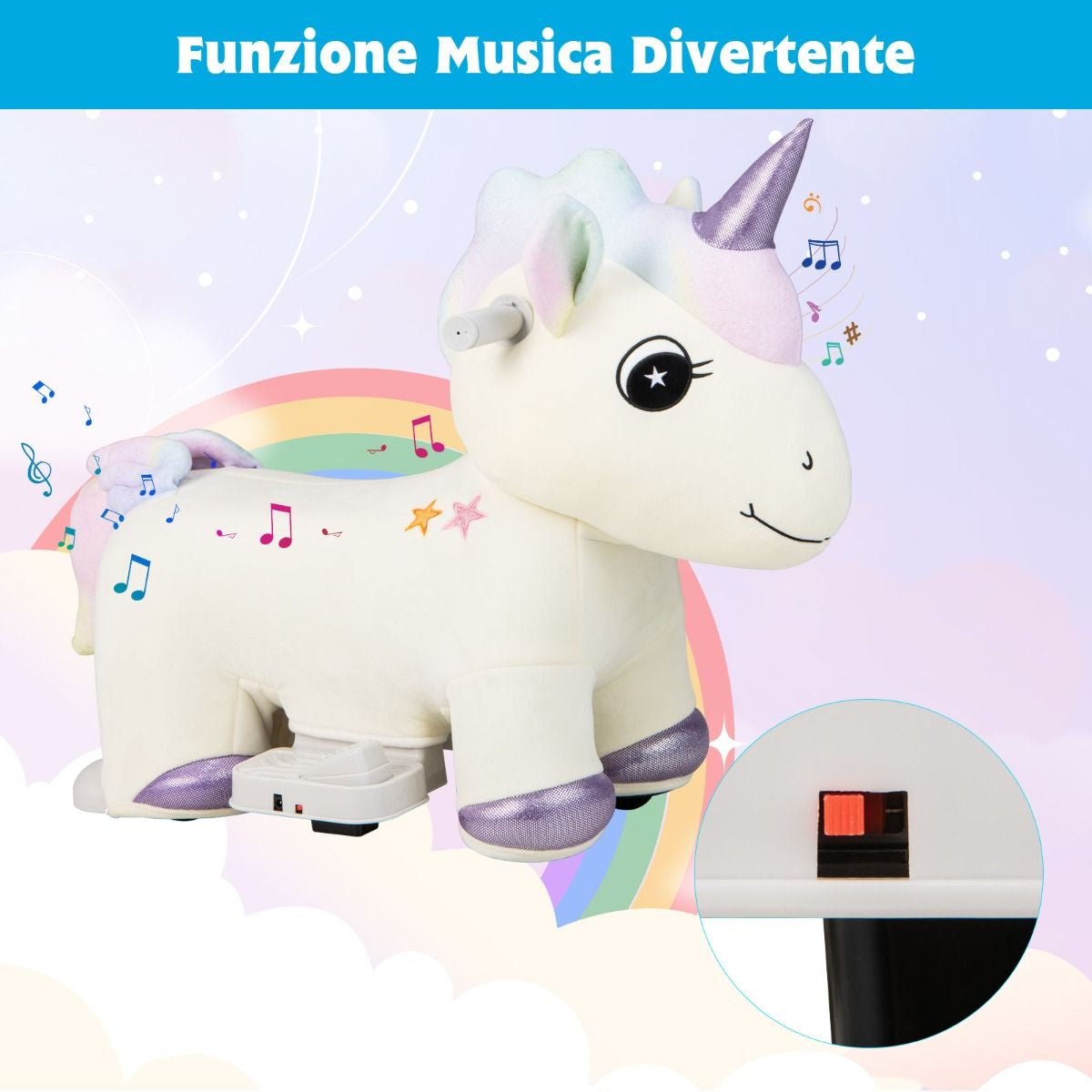 Gioco Cavalcabile Elettrico Bambini Con Ruote Flessibili Rivestimento Lavabile, Peluche Cavalcabile 3 Dimensioni