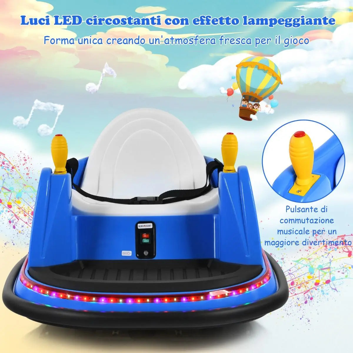 Macchina per Autoscontri per Bambini Con Luci Colorate, Macchina Elettrica Autoscontri 6 V Con Musica 4 Colori