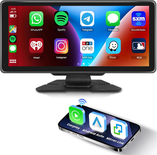 Portatile Autoradio Schermo Carplay Senza Fili Android Auto Wireless, 10,36 Pollici Lettore per Auto Cruscotto Radio Touch Screen Bluetooth Airplay Mirror Link Display Carplay Auto FM/AUX/TF