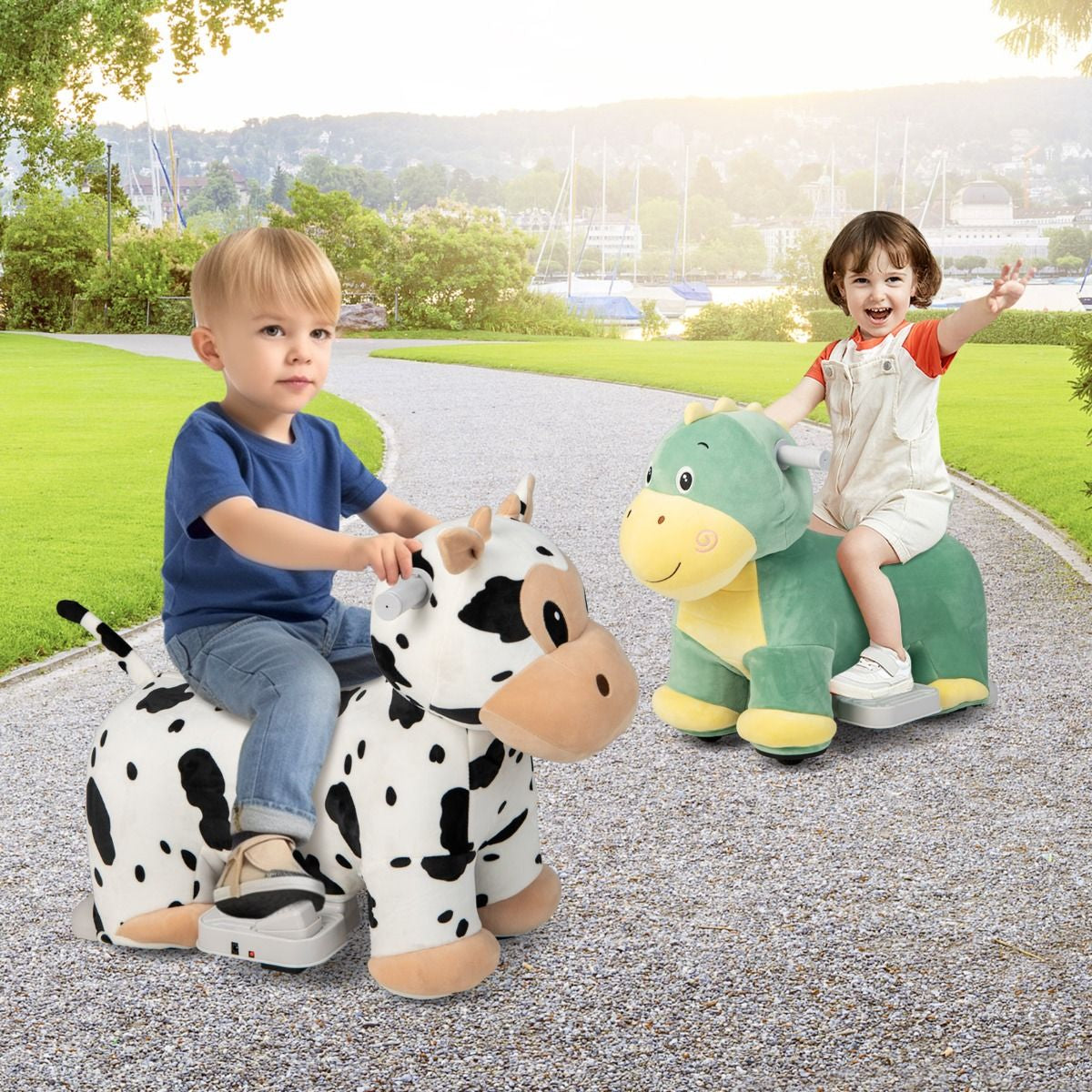 Gioco Cavalcabile Elettrico Bambini Con Ruote Flessibili Rivestimento Lavabile, Peluche Cavalcabile 3 Dimensioni