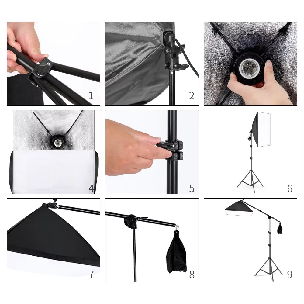 3Pcs Softbox with Sandbag Professional Photography Photo Studio Softbox Lights Lighting Kit Equipment Boom Arm
