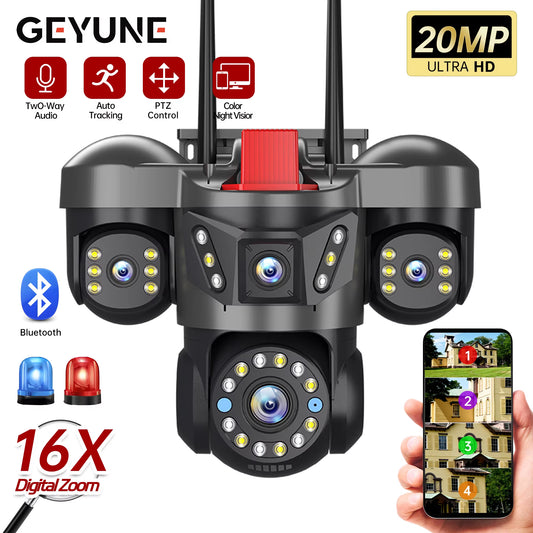 10K 20MP UHD Outdoor Wifi IP Camera 16X Zoom 4 Lens 4 Screens Ai Auto Tracking Security Protection PTZ CCTV Video Surveillance