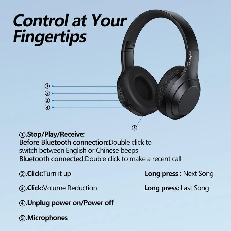 TH10 Wireless Bluetooth Headset HIFI Stereo Earphones Foldable over Ear Earbuds Sports Game Headphones with Microphone