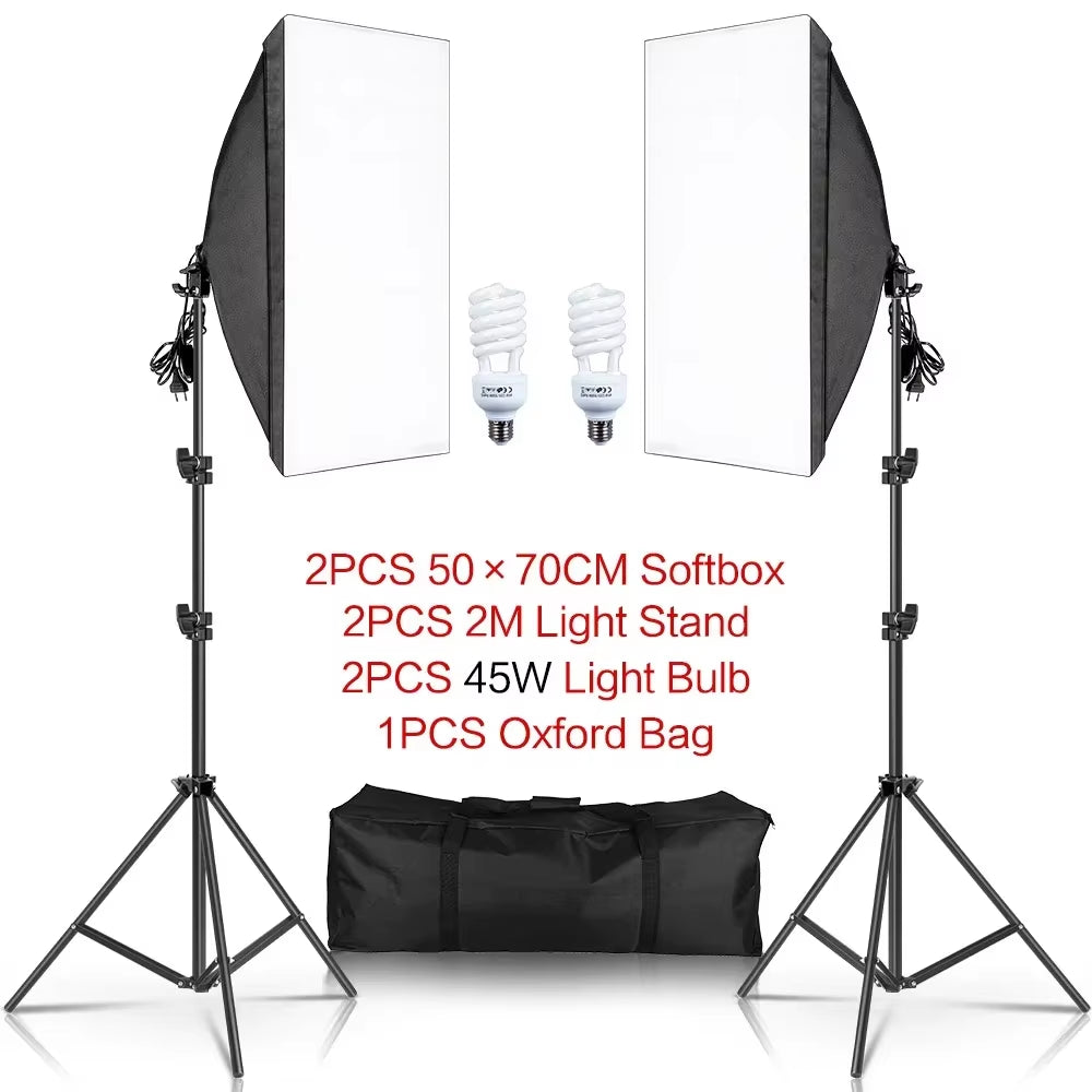 3Pcs Softbox with Sandbag Professional Photography Photo Studio Softbox Lights Lighting Kit Equipment Boom Arm