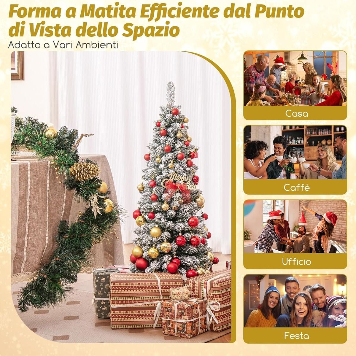 Albero Di Natale Artificiale Da 120Cm, Albero Di Natale Imbiancato Con 240 Rami Supporto Metallico Pieghevole
