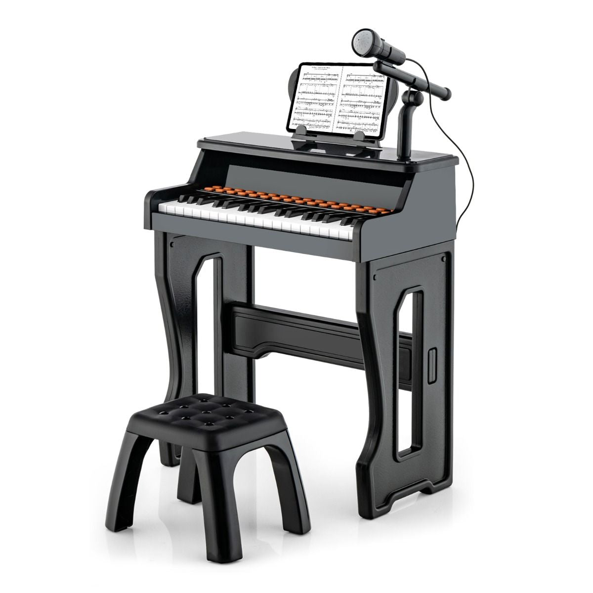 Pianoforte a 37 Tasti per Bambini Con Microfono Regolabile Supporto per Spartiti Rimovibile, Strumento Musicale 2 Colori